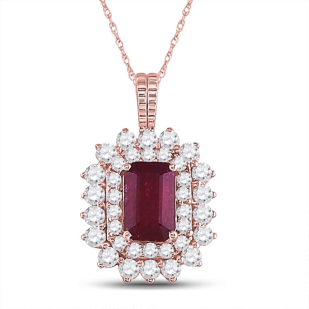 14k Rose Gold Emerald Ruby Diamond Halo Pendant 7/8 Cttw
