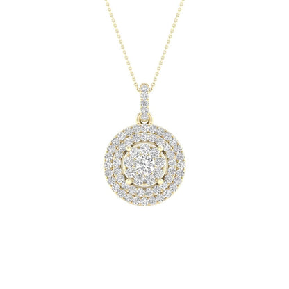 14k Yellow Gold Round Diamond Cluster Pendant 1/4 Cttw