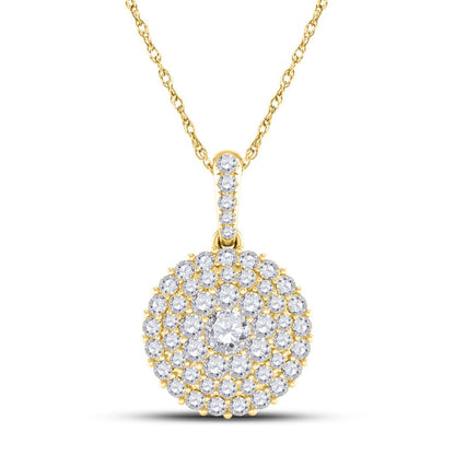 14k Yellow Gold Round Diamond Cluster Pendant 1/2 Cttw
