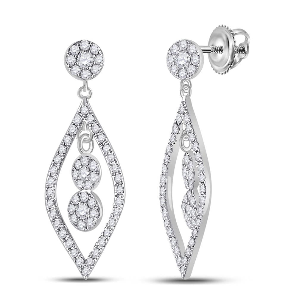 14k White Gold Round Diamond Dangle Earrings 1/2 Cttw