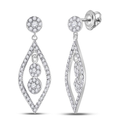14k White Gold Round Diamond Dangle Earrings 1/2 Cttw