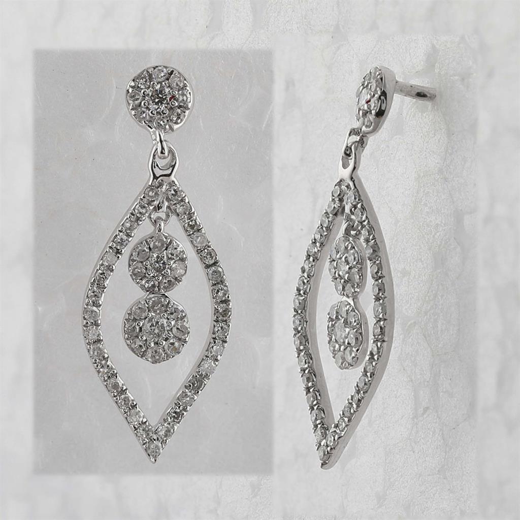 14k White Gold Round Diamond Dangle Earrings 1/2 Cttw