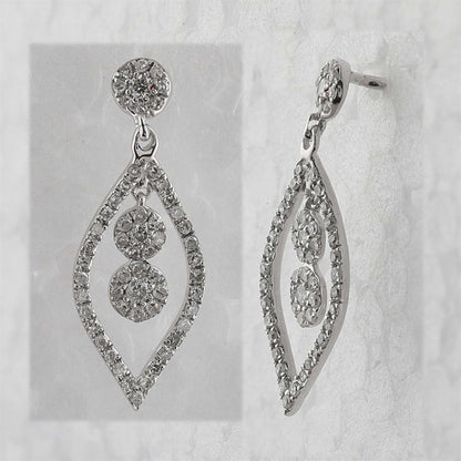14k White Gold Round Diamond Dangle Earrings 1/2 Cttw