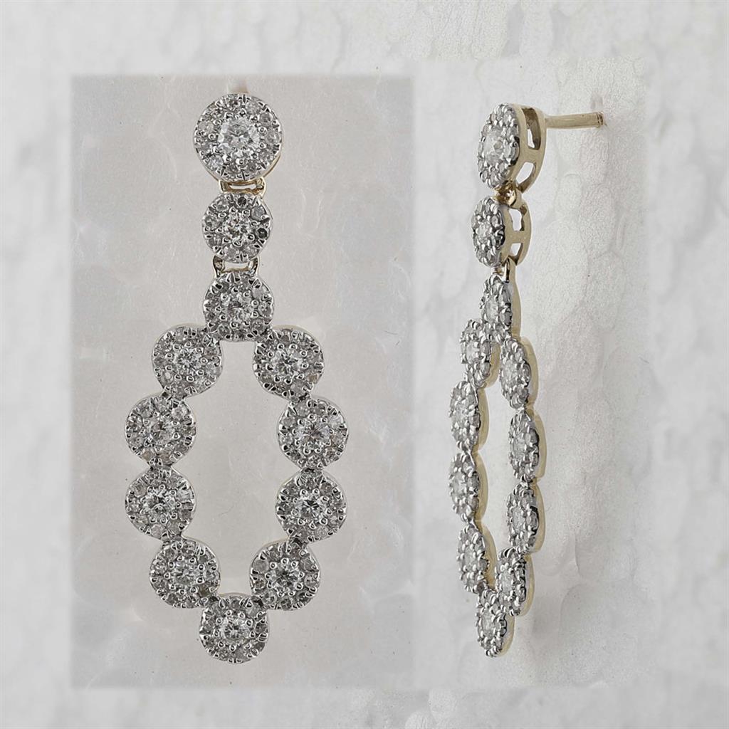 10k Yellow Gold Round Diamond Dangle Earrings 1-1/4 Cttw