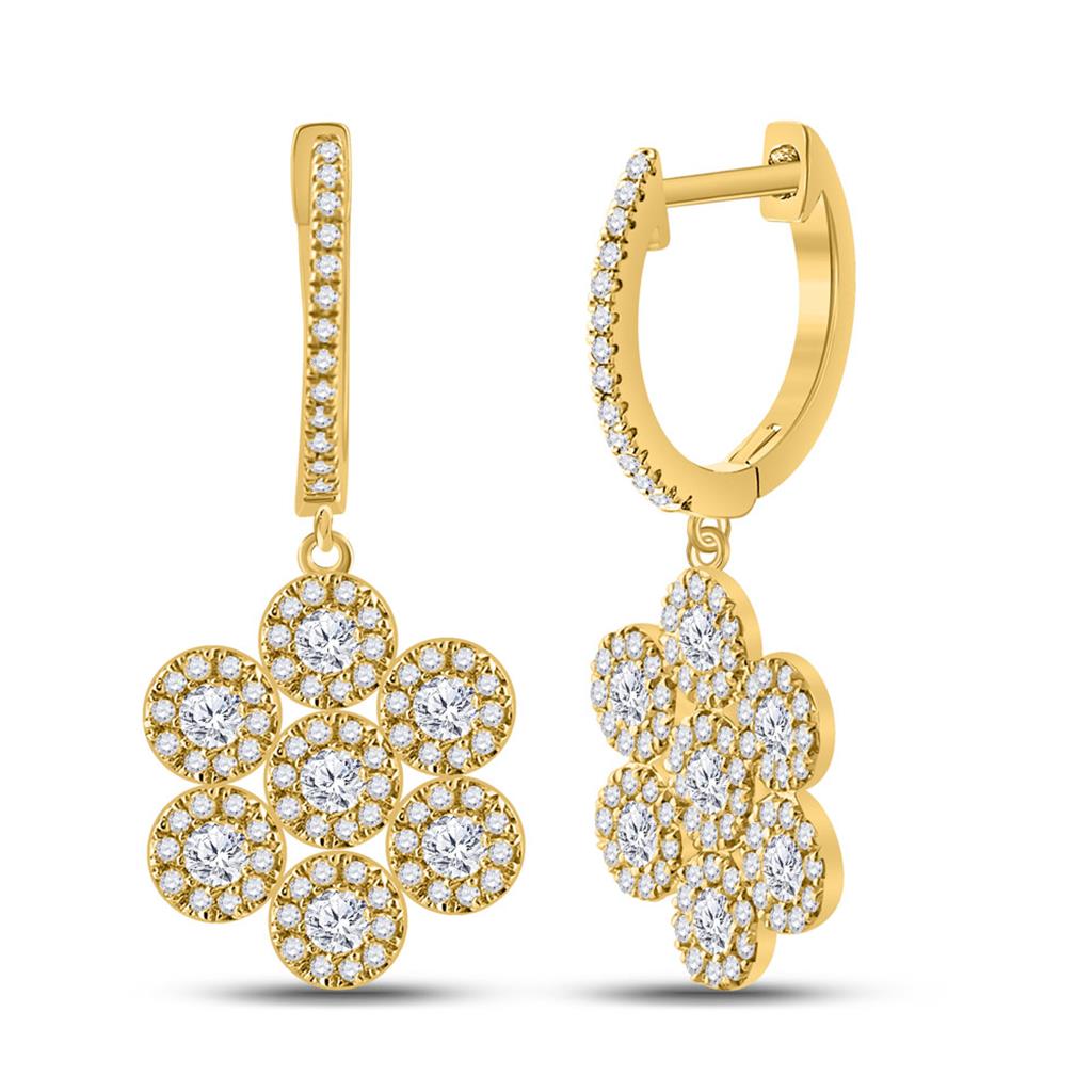 10k Yellow Gold Round Diamond Dangle Earrings 1 Cttw