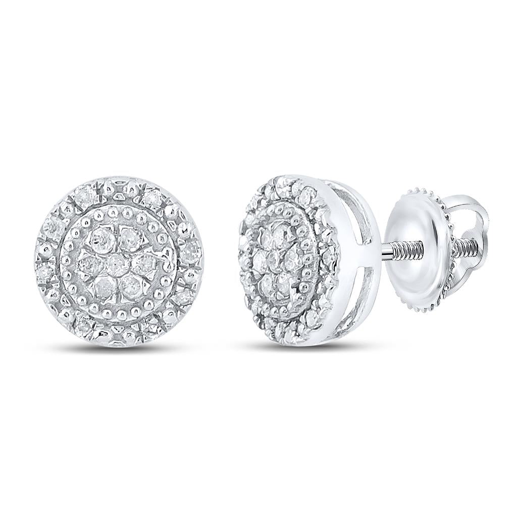 14k White Gold Round Diamond Cluster Earrings 1/10 Cttw