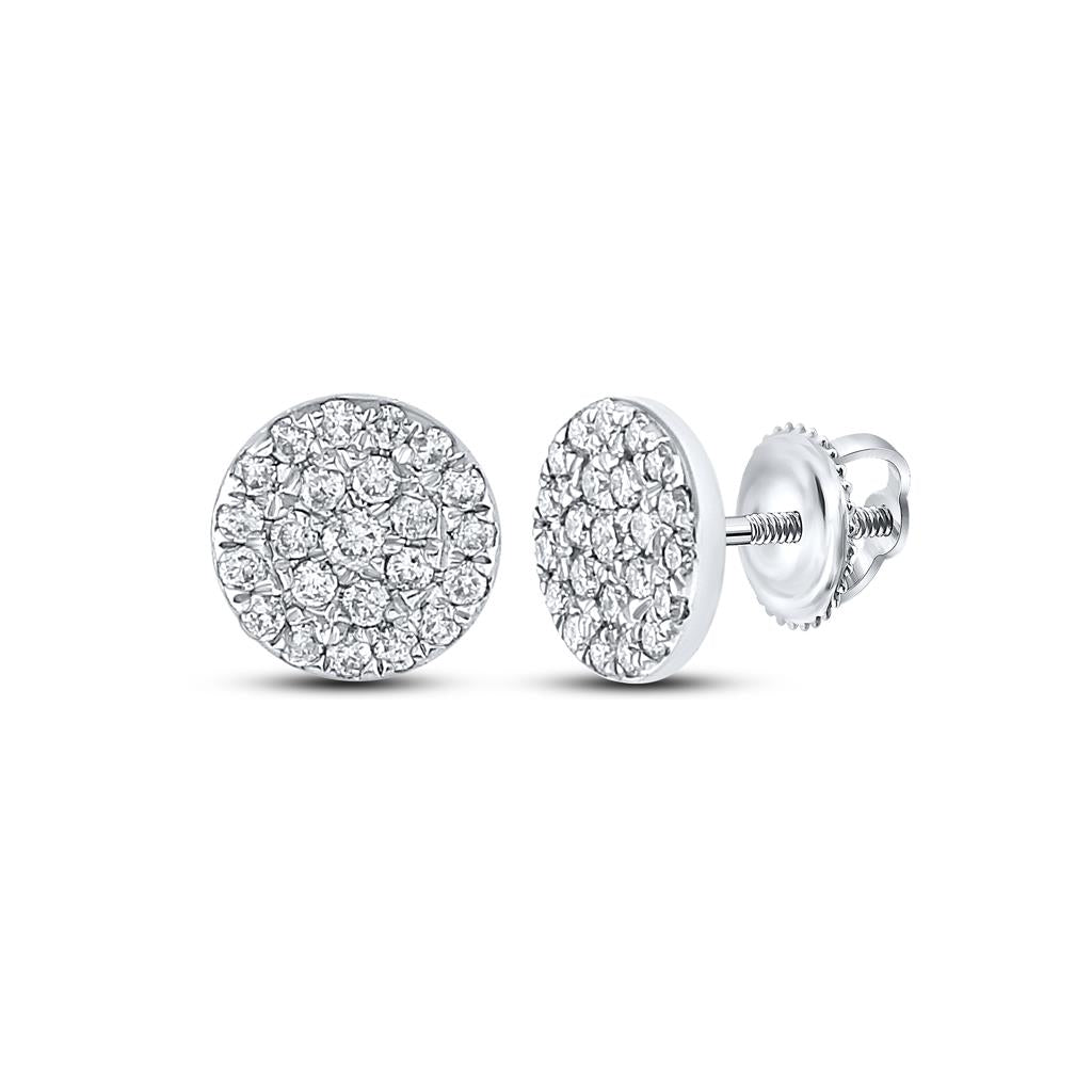 14k White Gold Round Diamond Cluster Earrings 1/4 Cttw