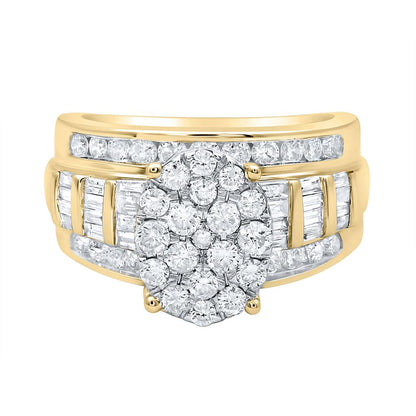 10K YELLOW GOLD ROUND DIAMOND OVAL BRIDAL ENGAGEMENT RING 1-1/2 CTTW