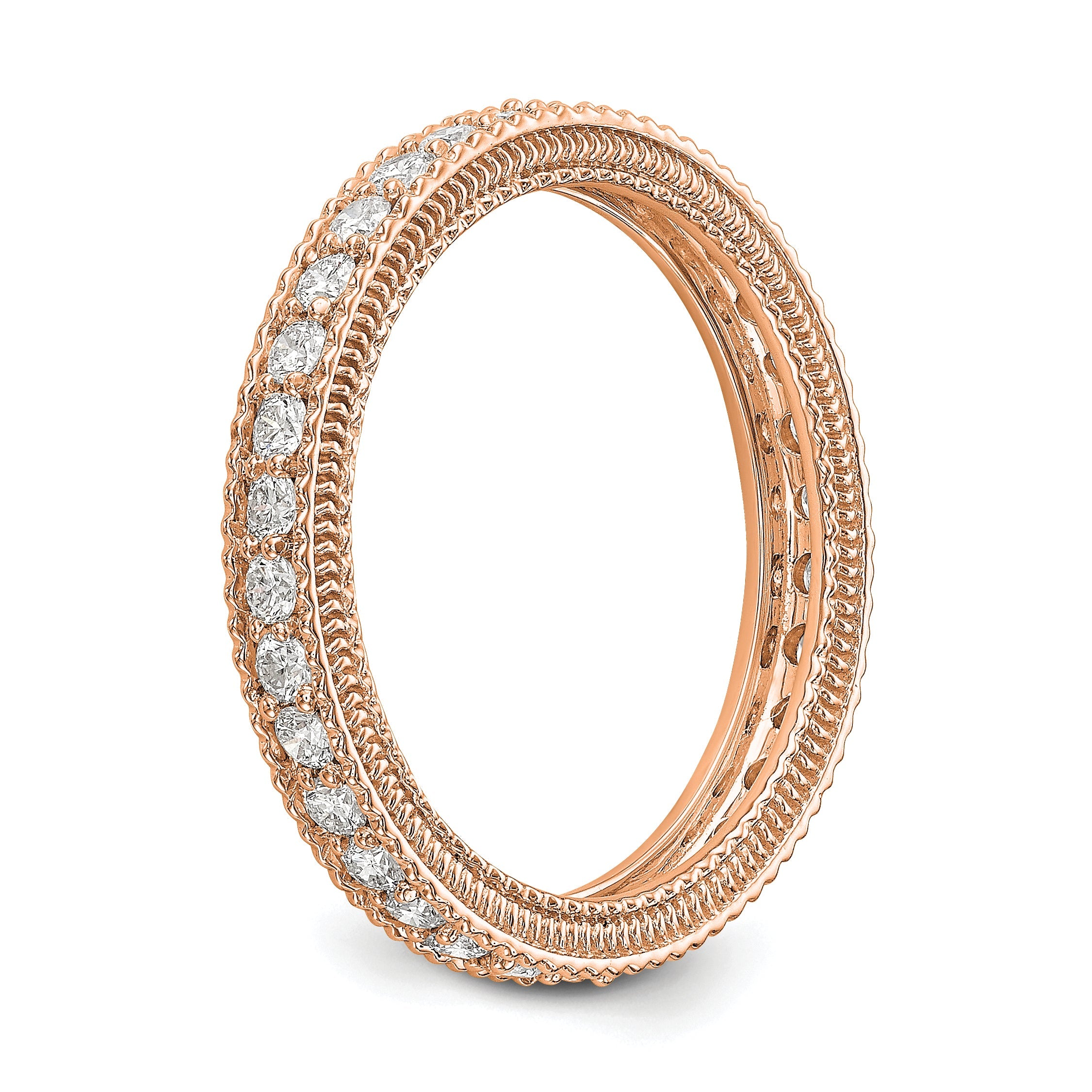 14k Rose Gold Polished 3/4CT Milgrain Edge Diamond Eternity Band