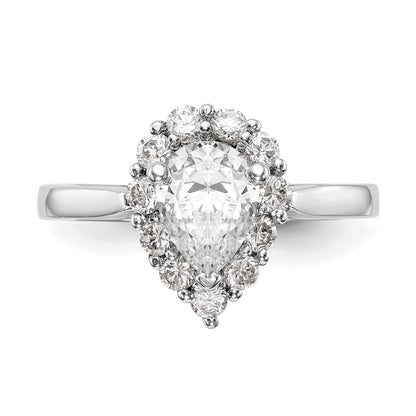 14k White Gold Pear Halo Engagement Simulated Diamond Ring