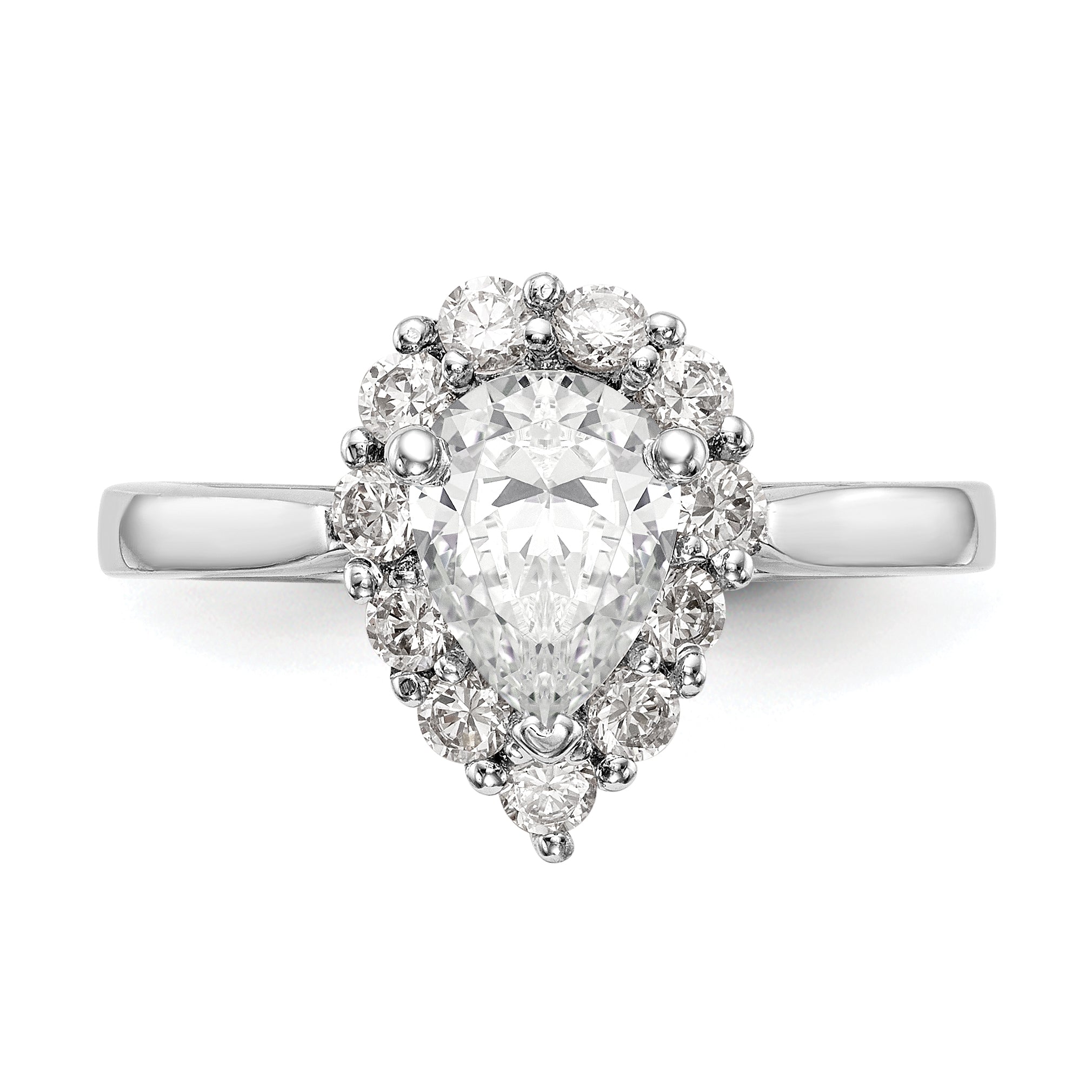 14k White Gold Pear Halo Engagement Simulated Diamond Ring