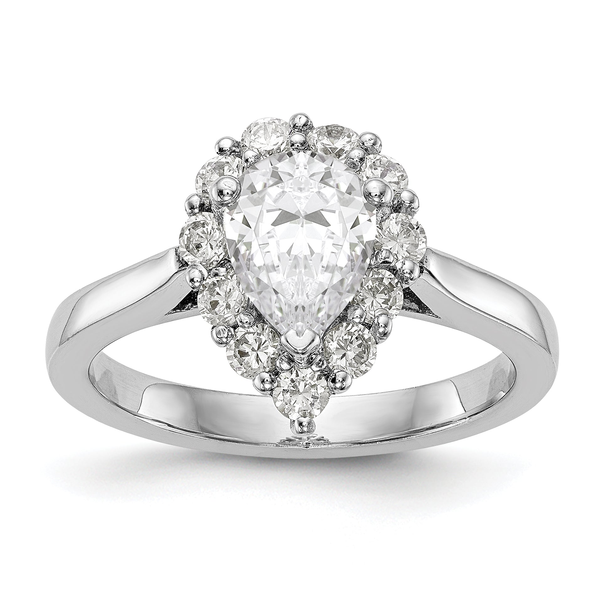 14k White Gold Pear Halo Engagement Simulated Diamond Ring