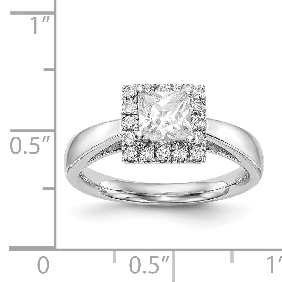 14k White Gold  Princess Halo Simulated Diamond Engagement Ring