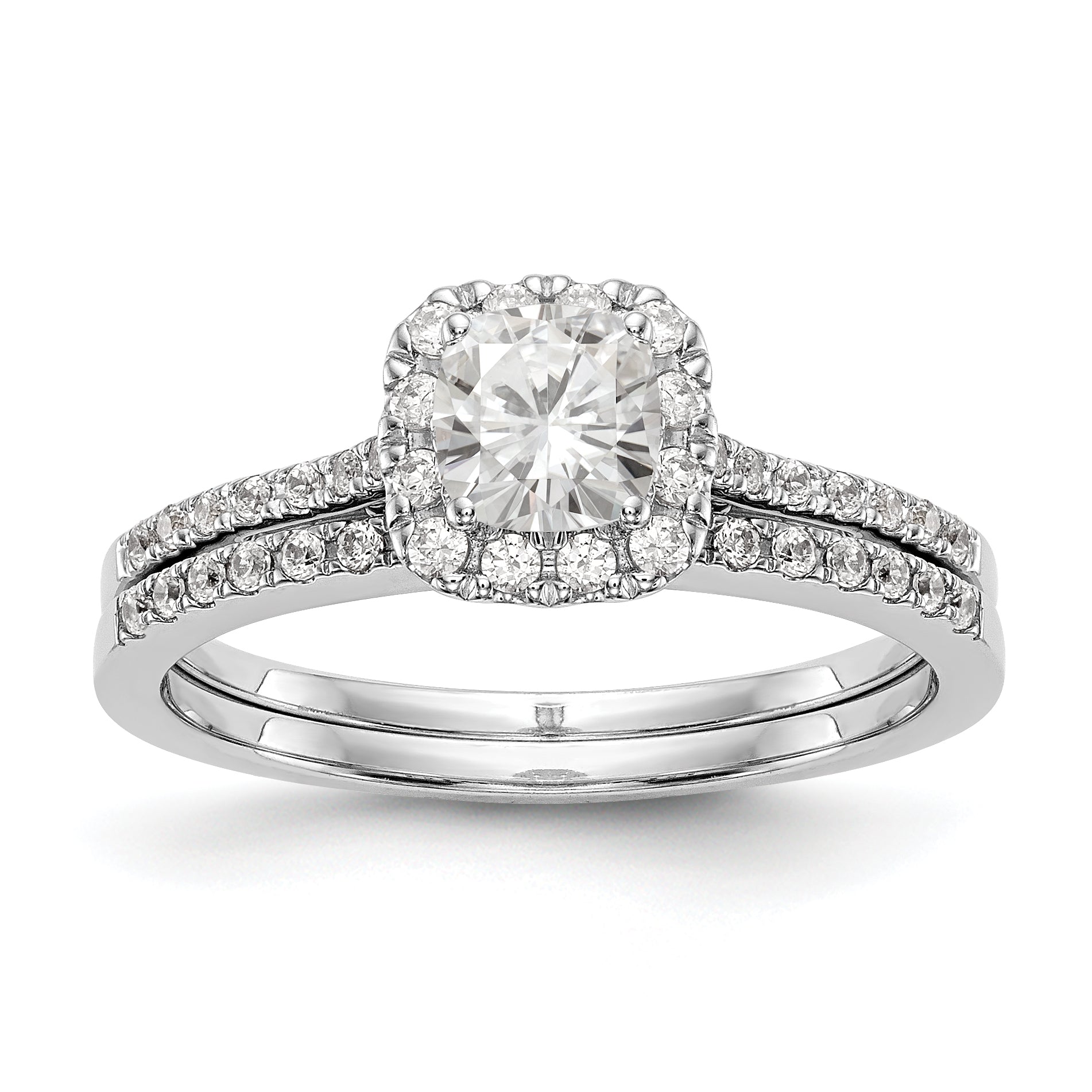 14k Two-tone Cushion Halo Simulated Diamond Engagement Ring