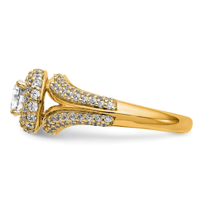14K Round Simulated Diamond Halo Engagement Ring