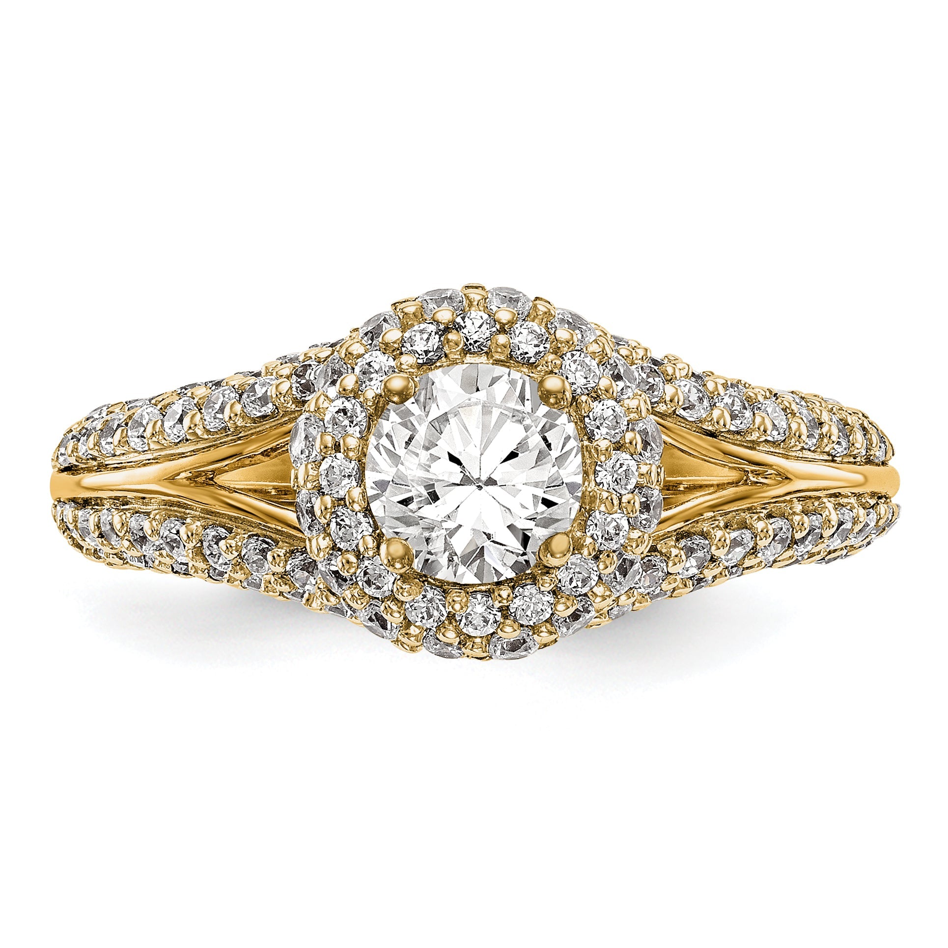 14K Round Simulated Diamond Halo Engagement Ring