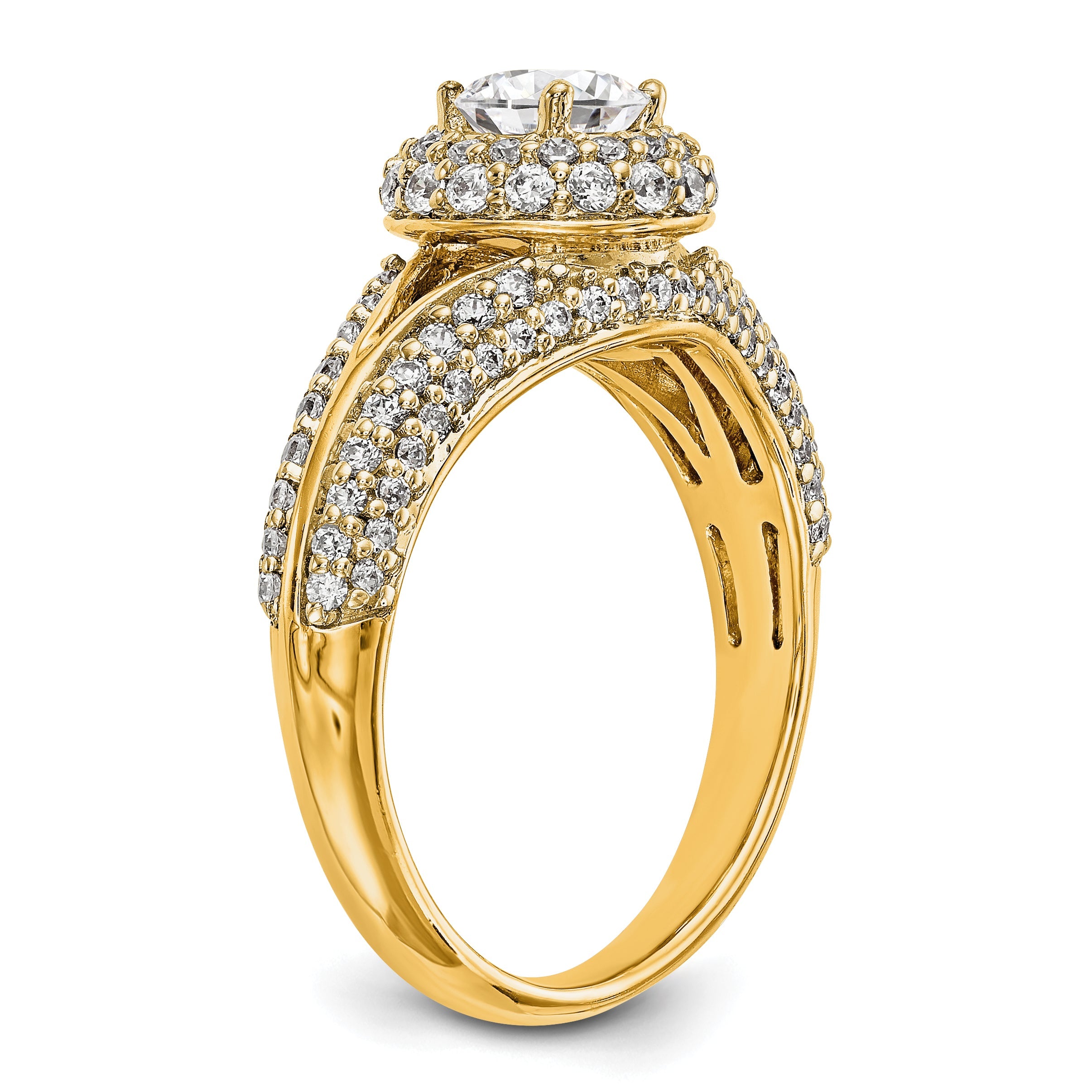 14K Round Simulated Diamond Halo Engagement Ring