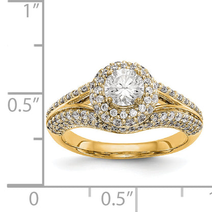 14K Round Simulated Diamond Halo Engagement Ring