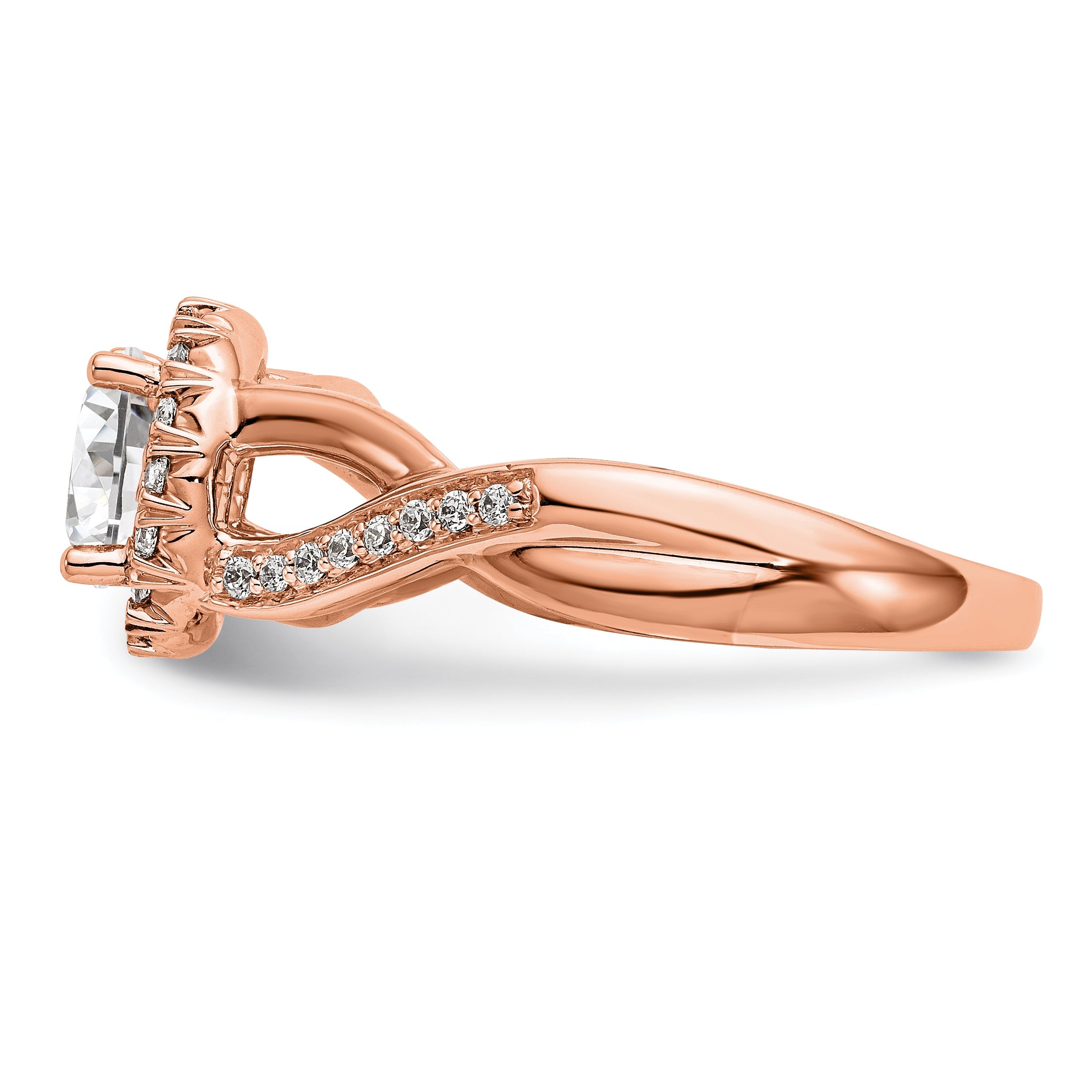14K Rose Gold Round Simulated Diamond Halo Engagement Ring