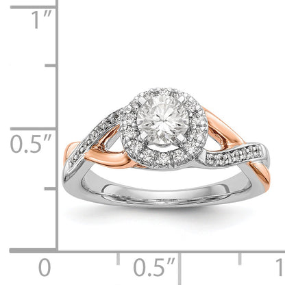 14K Rose and White Gold Round Simulated Diamond Halo Engagement Ring