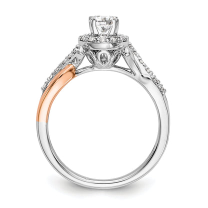 14k Two tone Peg Set Simulated Diamond Halo Engagement Ring