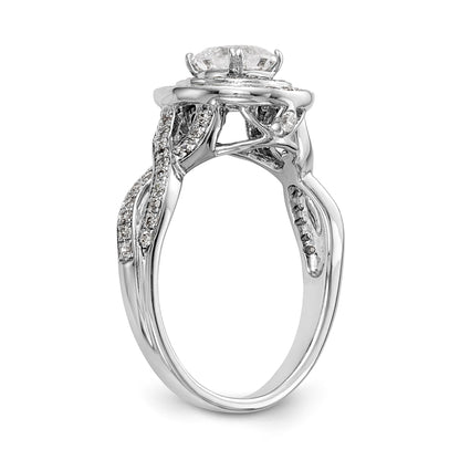 14K White Gold Cushion Simulated Diamond Halo Engagement Ring
