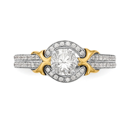 14K Two tone Peg Set Simulated Diamond Halo Engagement Ring