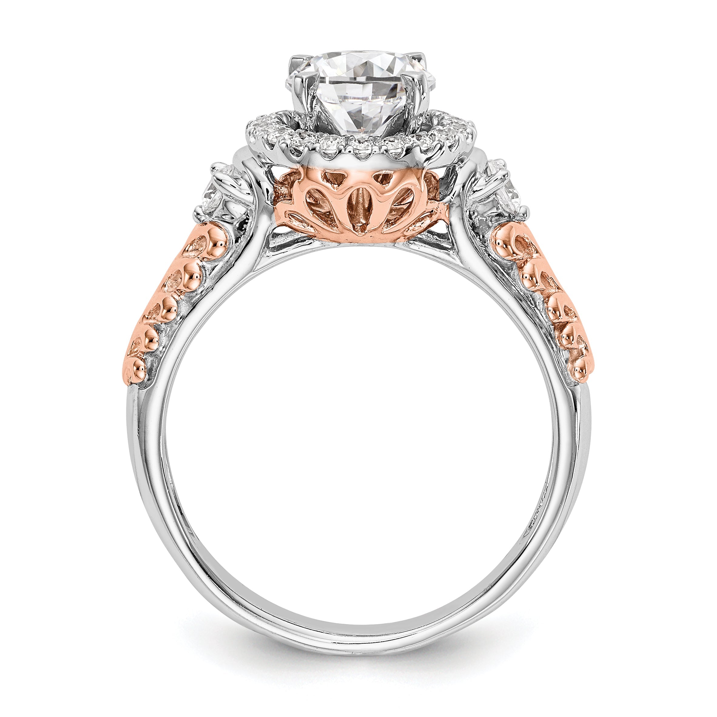 14K Two tone Peg Set Simulated Diamond Halo Engagement Ring