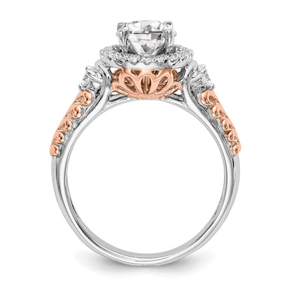 14K Two tone Peg Set Simulated Diamond Halo Engagement Ring