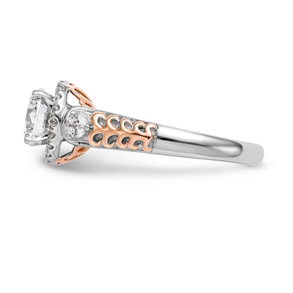 14K Two tone Peg Set Simulated Diamond Halo Engagement Ring