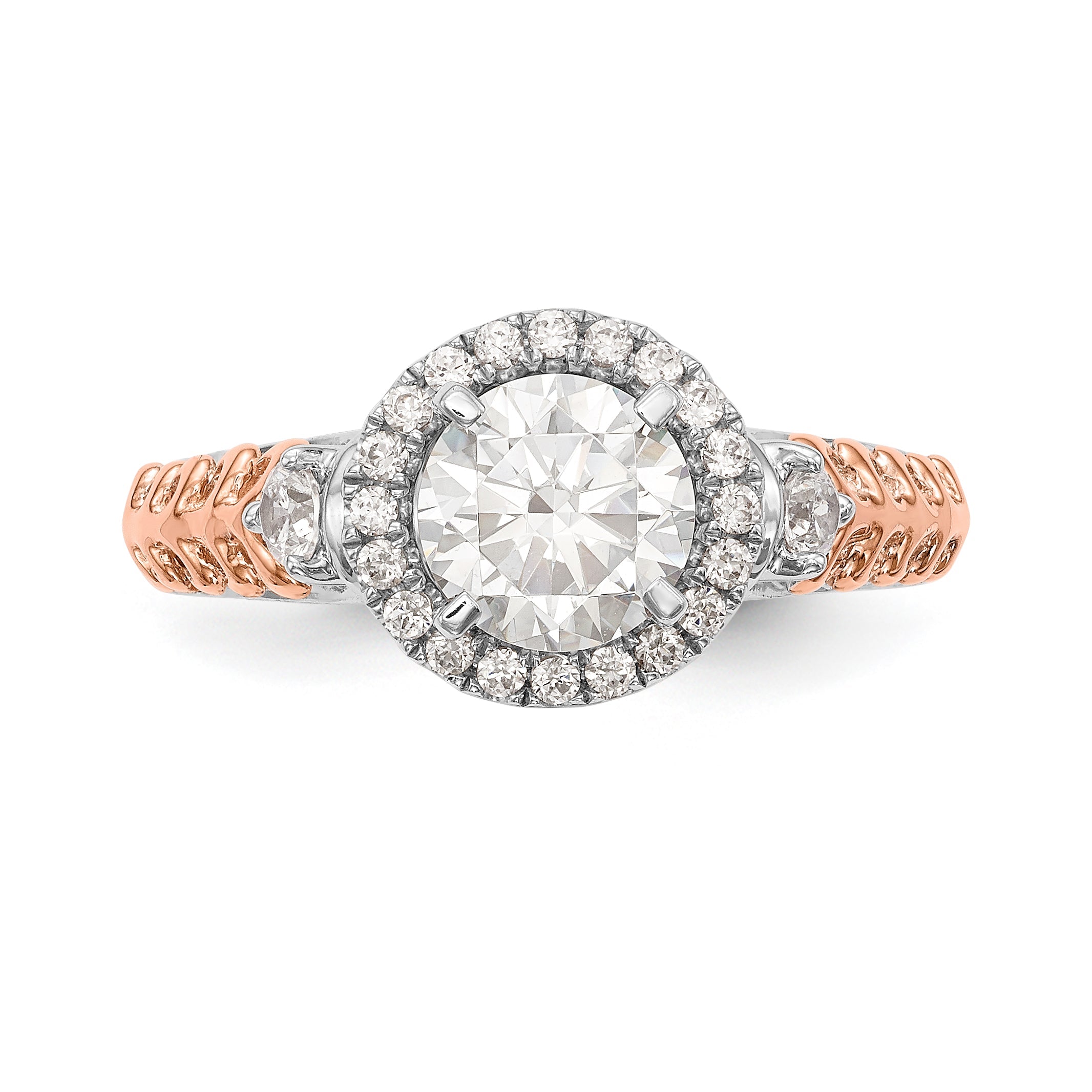 14K Two tone Peg Set Simulated Diamond Halo Engagement Ring