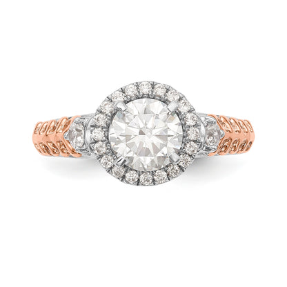 14K Two tone Peg Set Simulated Diamond Halo Engagement Ring
