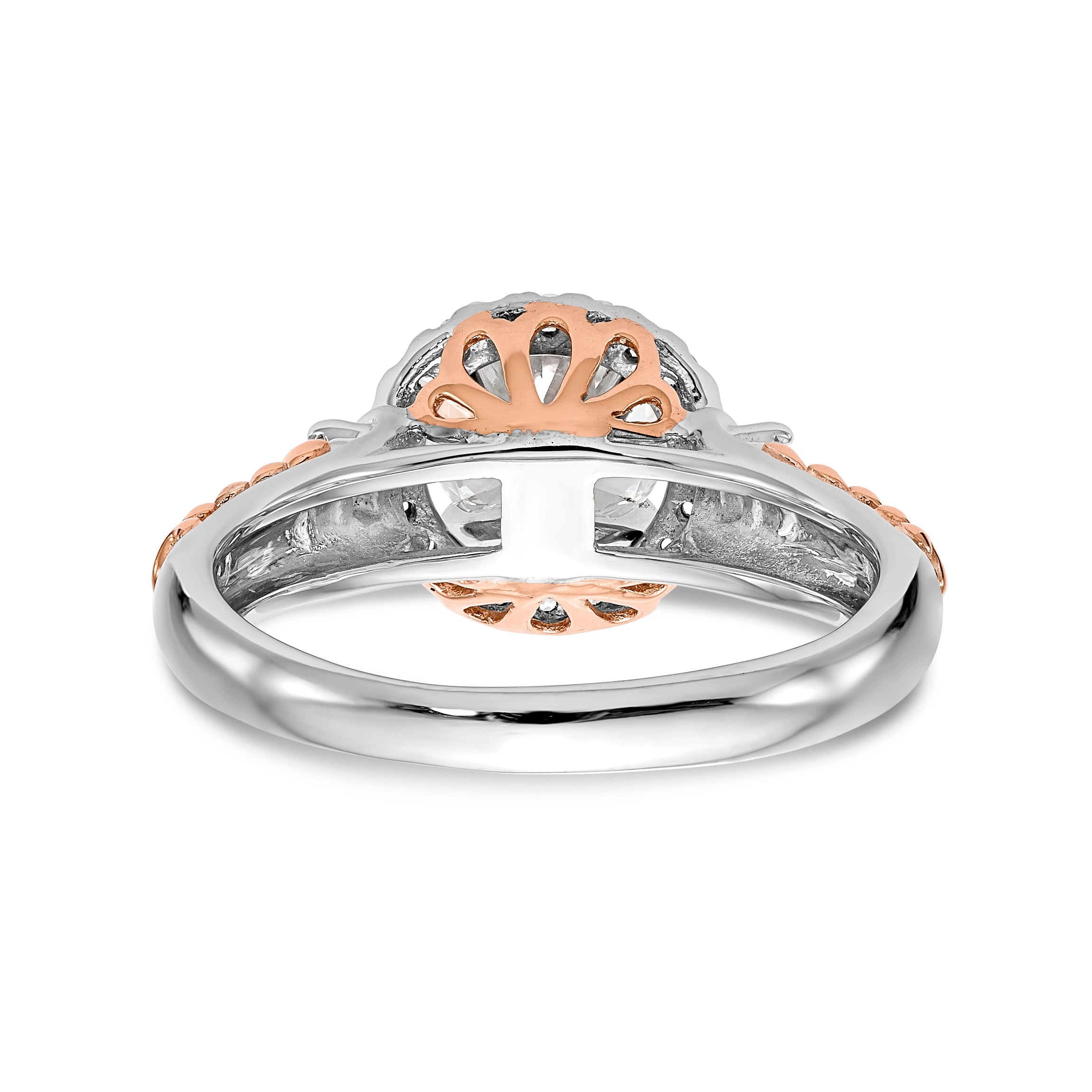 14K Two tone Peg Set Simulated Diamond Halo Engagement Ring