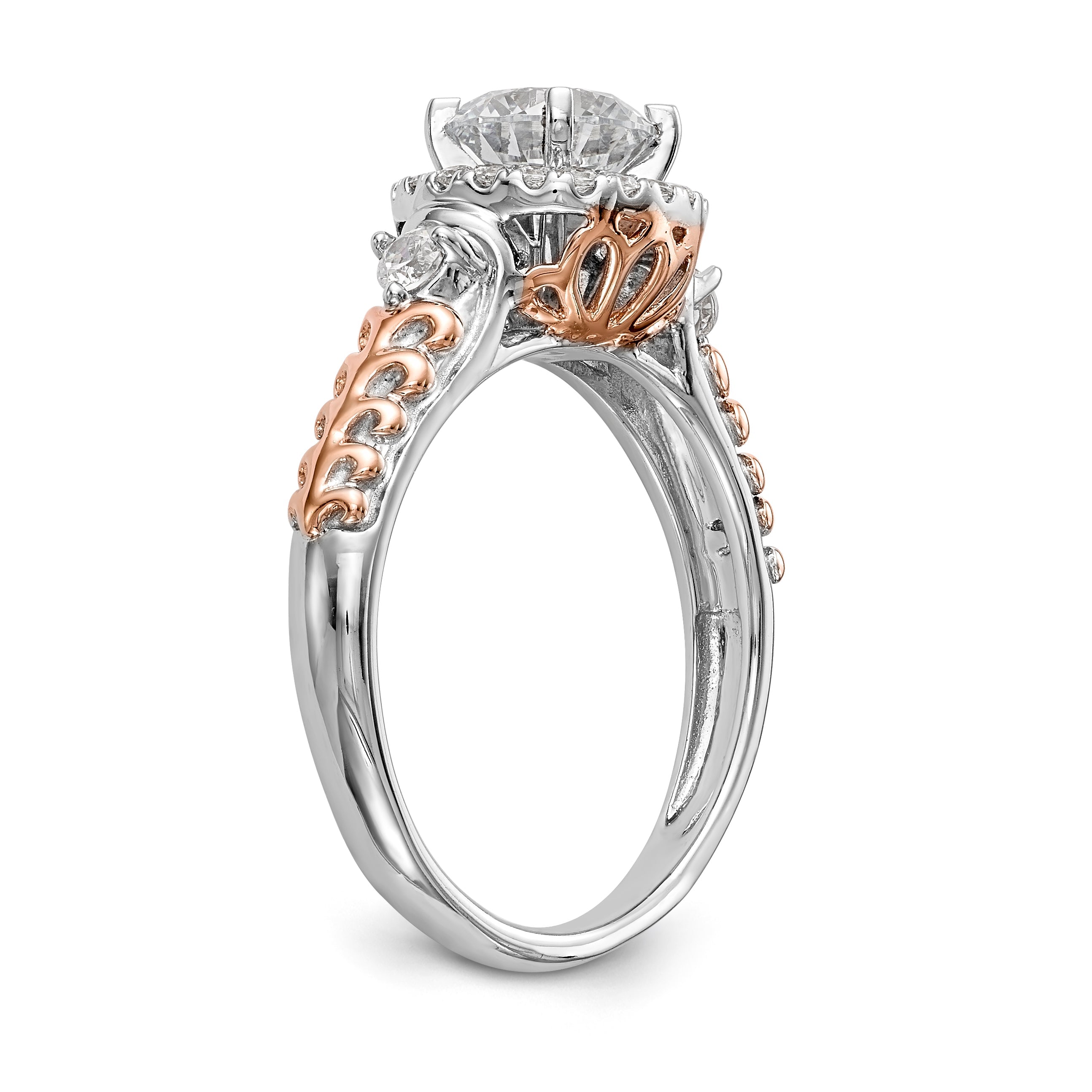 14K Two tone Peg Set Simulated Diamond Halo Engagement Ring