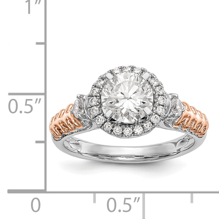 14K Two tone Peg Set Simulated Diamond Halo Engagement Ring