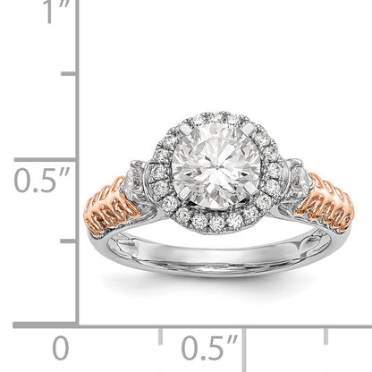 14K Two tone Peg Set Simulated Diamond Halo Engagement Ring