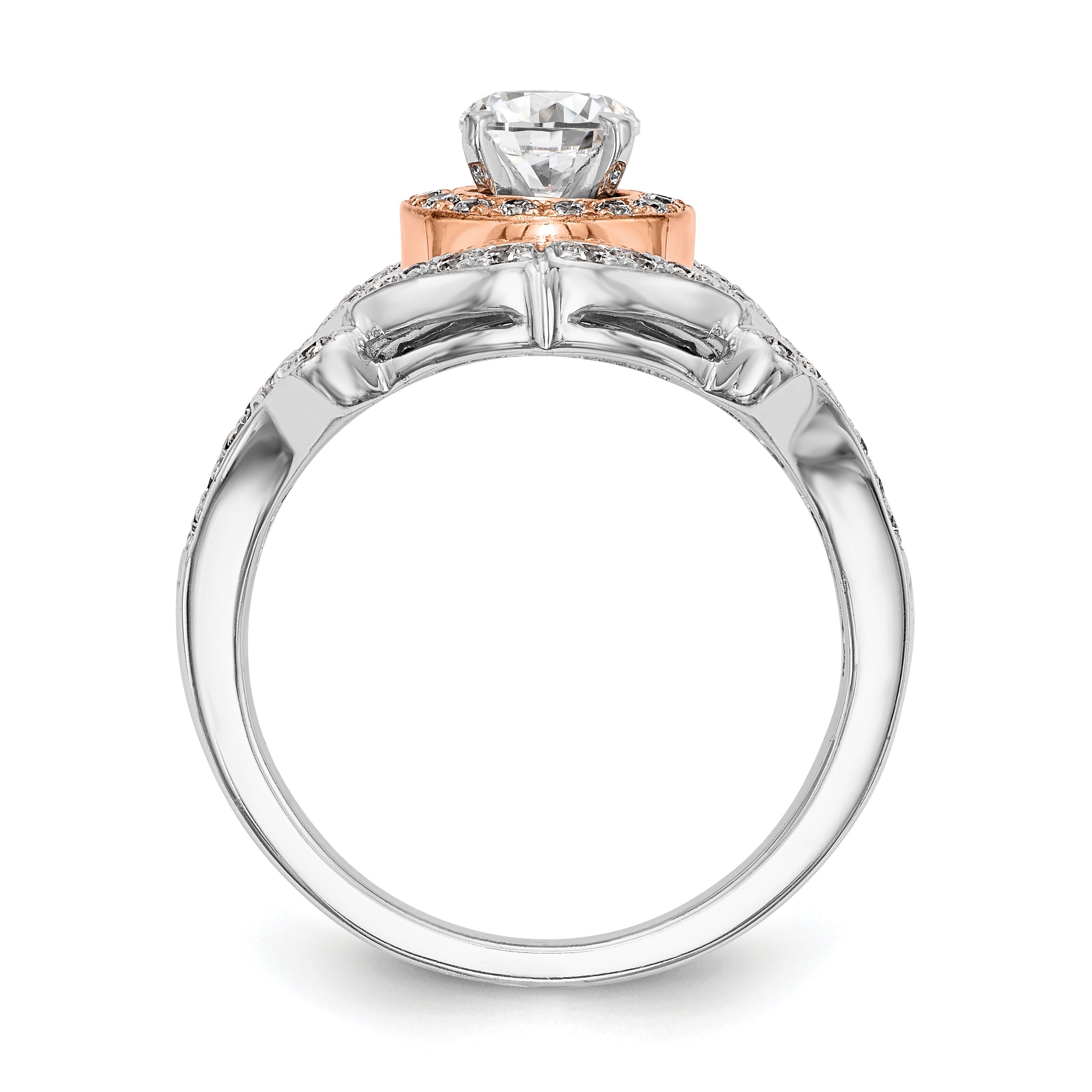 14K Two tone Peg Set Simulated Diamond Halo Engagement Ring