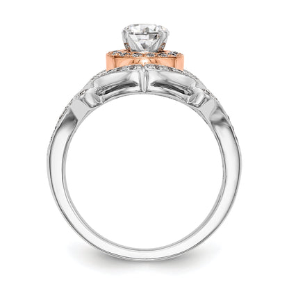 14K Two tone Peg Set Simulated Diamond Halo Engagement Ring