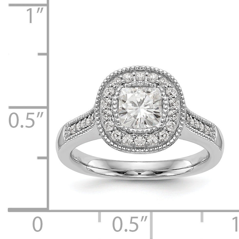 14K White Gold Cushion Bezel Simulated Diamond Halo Engagement Ring