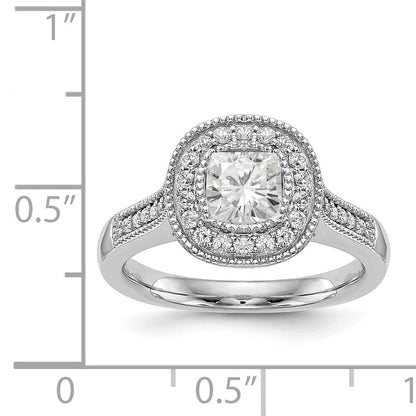 14K White Gold Cushion Bezel Simulated Diamond Halo Engagement Ring