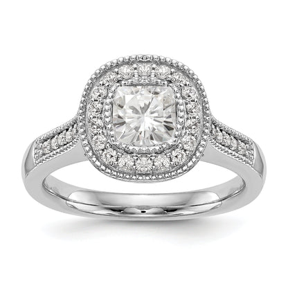 14K White Gold Cushion Bezel Simulated Diamond Halo Engagement Ring