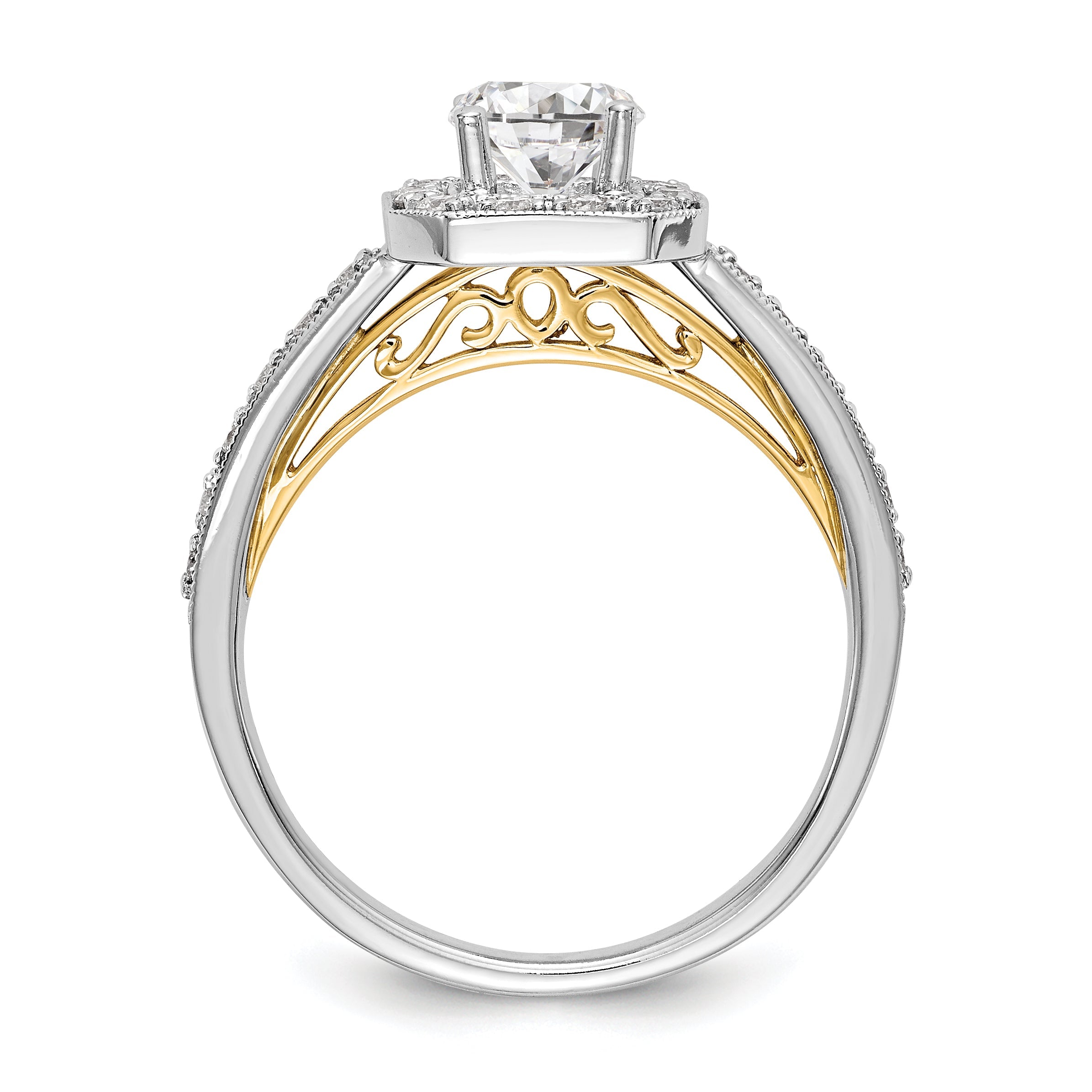 14K Two tone Round Simulated Diamond Cushion Halo Engagement Ring