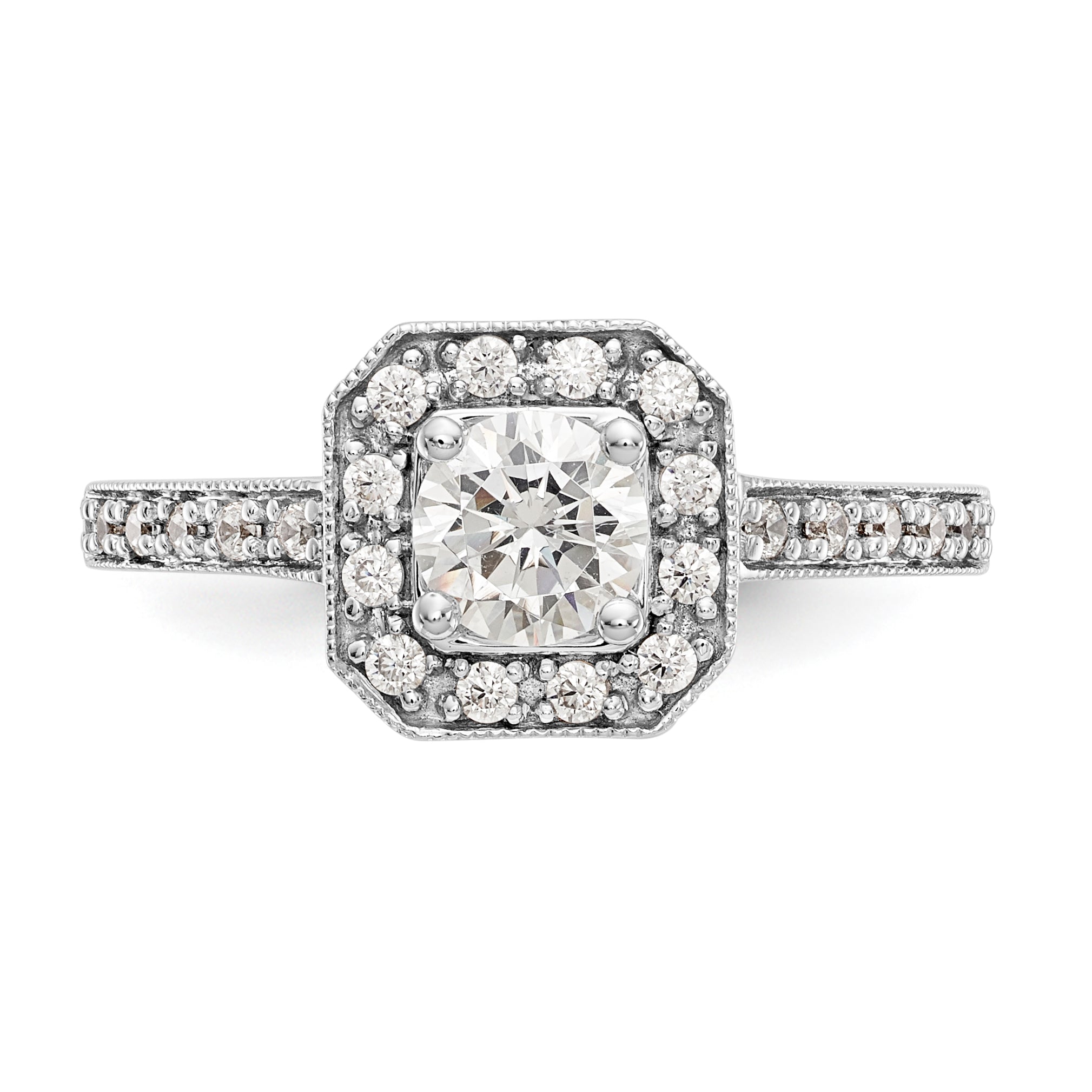 14K Two tone Round Simulated Diamond Cushion Halo Engagement Ring