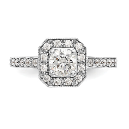 14K Two tone Round Simulated Diamond Cushion Halo Engagement Ring