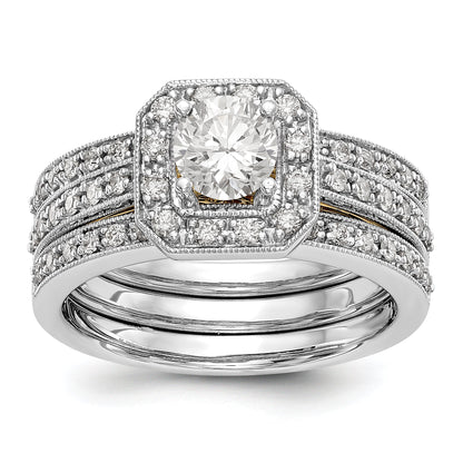 14K Two tone Round Simulated Diamond Cushion Halo Engagement Ring