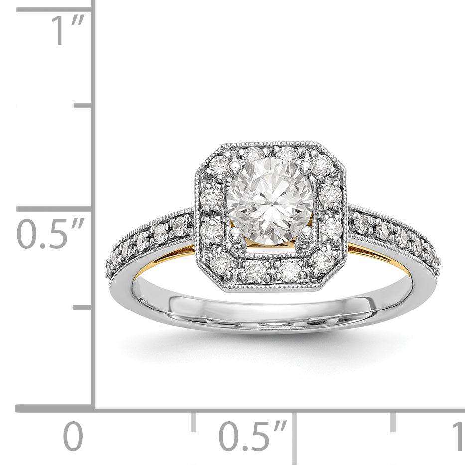 14K Two tone Round Simulated Diamond Cushion Halo Engagement Ring