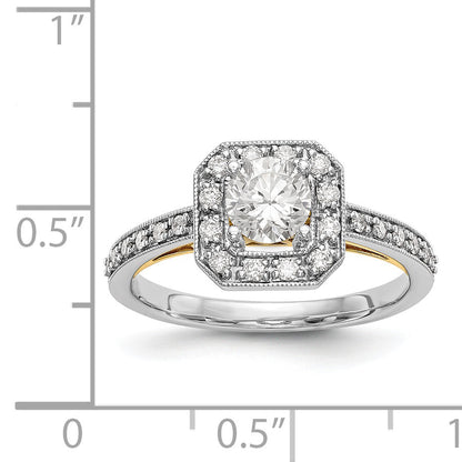 14K Two tone Round Simulated Diamond Cushion Halo Engagement Ring