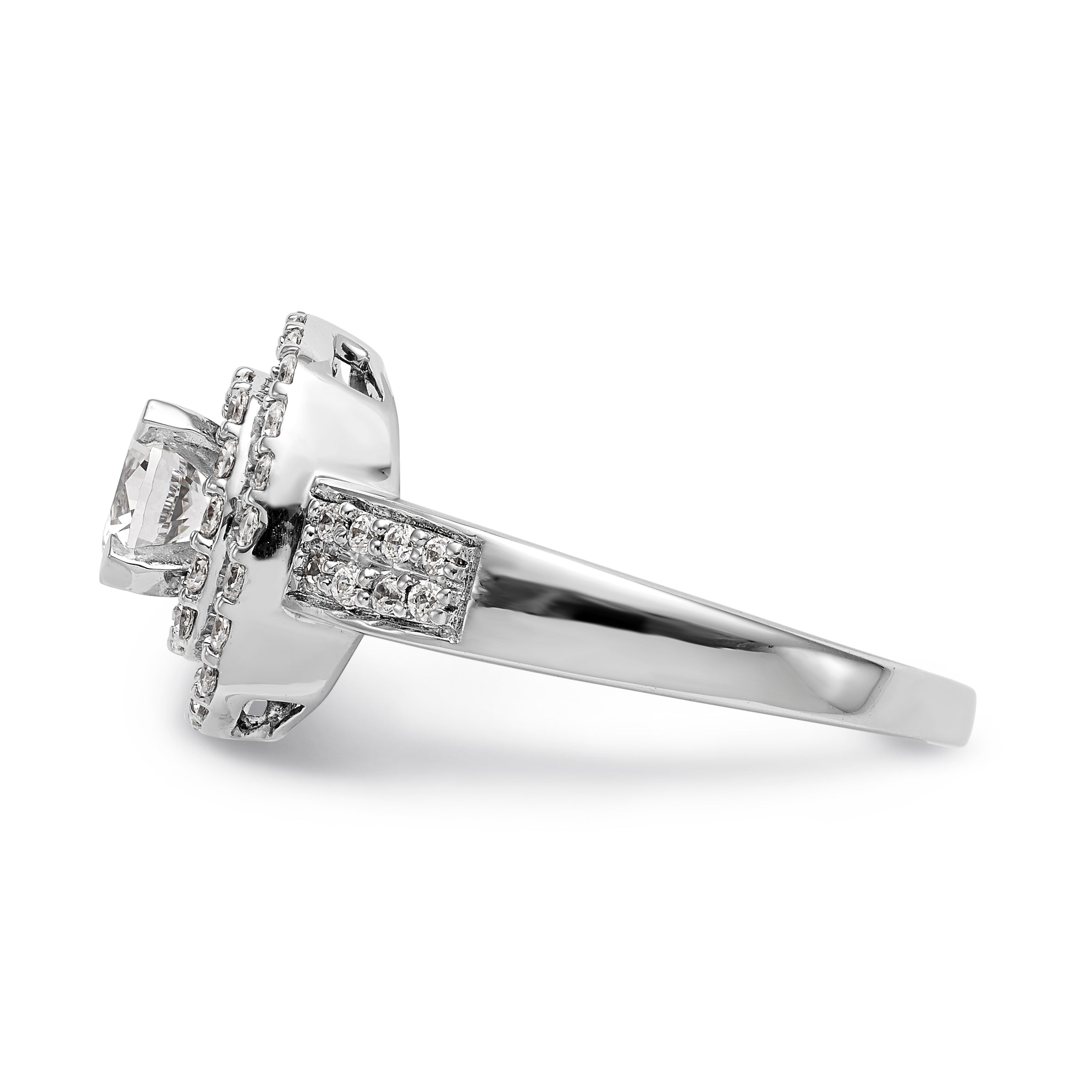 14k Peg Set Simulated Diamond Double Cushion Halo Engagement Ring