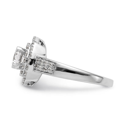 14k Peg Set Simulated Diamond Double Cushion Halo Engagement Ring