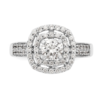 14k Peg Set Simulated Diamond Double Cushion Halo Engagement Ring